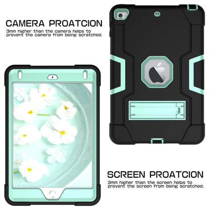 For iPad Mini 5 / 4 Contrast Color Silicone + PC Combination Case with Holder(Black + Aqua) - iPad mini (2019) / mini 5 Cases by buy2fix | Online Shopping UK | buy2fix