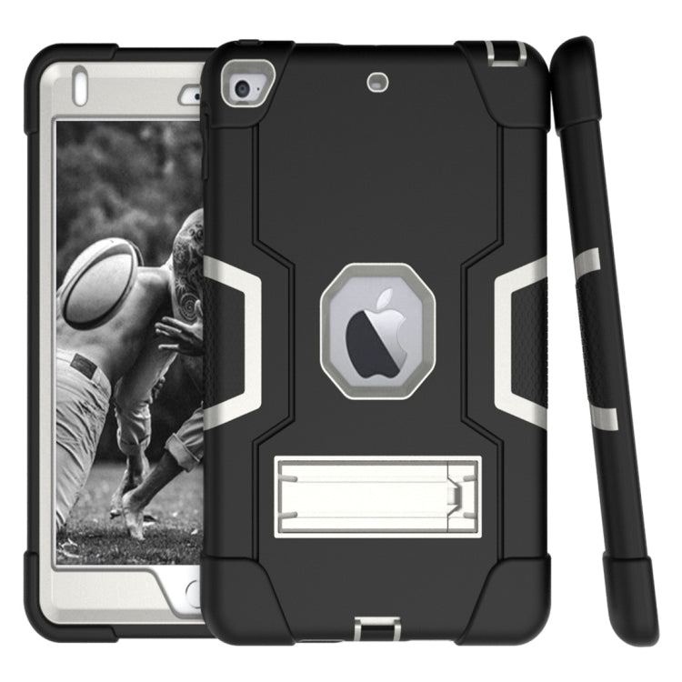 For iPad Mini 5 / 4 Contrast Color Silicone + PC Combination Case with Holder(Black + Grey) - iPad mini (2019) / mini 5 Cases by buy2fix | Online Shopping UK | buy2fix