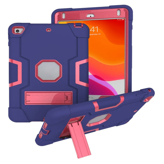 For iPad Mini 5 / 4 Contrast Color Silicone + PC Combination Case with Holder(Navy Blue + Rose Red) - iPad mini (2019) / mini 5 Cases by buy2fix | Online Shopping UK | buy2fix