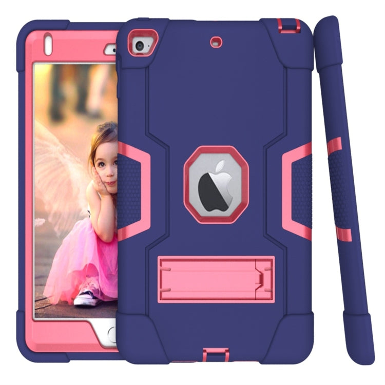 For iPad Mini 5 / 4 Contrast Color Silicone + PC Combination Case with Holder(Navy Blue + Rose Red) - iPad mini (2019) / mini 5 Cases by buy2fix | Online Shopping UK | buy2fix