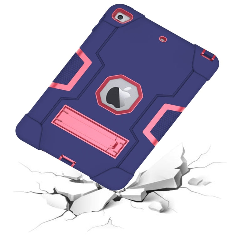 For iPad Mini 5 / 4 Contrast Color Silicone + PC Combination Case with Holder(Navy Blue + Rose Red) - iPad mini (2019) / mini 5 Cases by buy2fix | Online Shopping UK | buy2fix