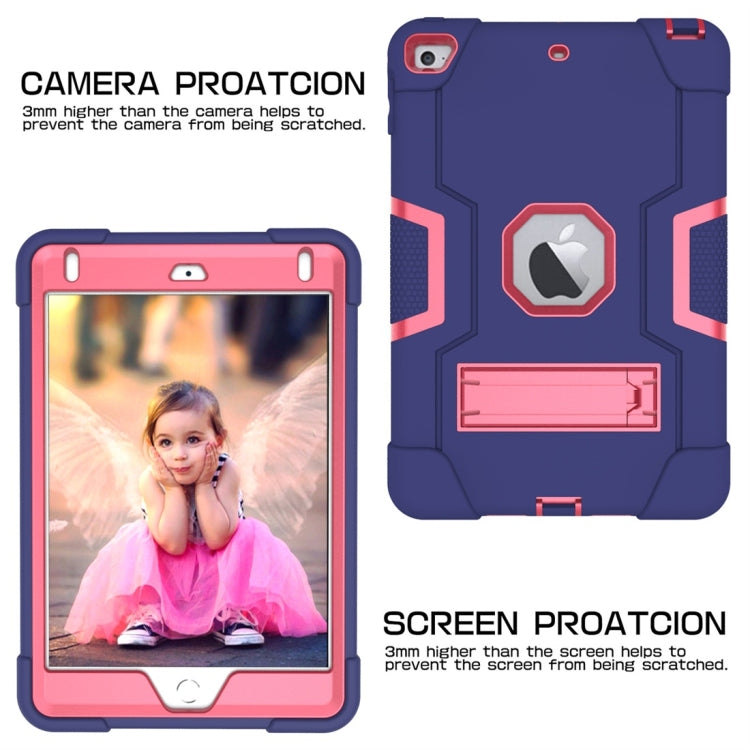 For iPad Mini 5 / 4 Contrast Color Silicone + PC Combination Case with Holder(Navy Blue + Rose Red) - iPad mini (2019) / mini 5 Cases by buy2fix | Online Shopping UK | buy2fix