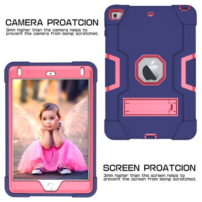 For iPad Mini 5 / 4 Contrast Color Silicone + PC Combination Case with Holder(Navy Blue + Rose Red) - iPad mini (2019) / mini 5 Cases by buy2fix | Online Shopping UK | buy2fix