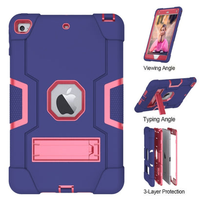 For iPad Mini 5 / 4 Contrast Color Silicone + PC Combination Case with Holder(Navy Blue + Rose Red) - iPad mini (2019) / mini 5 Cases by buy2fix | Online Shopping UK | buy2fix