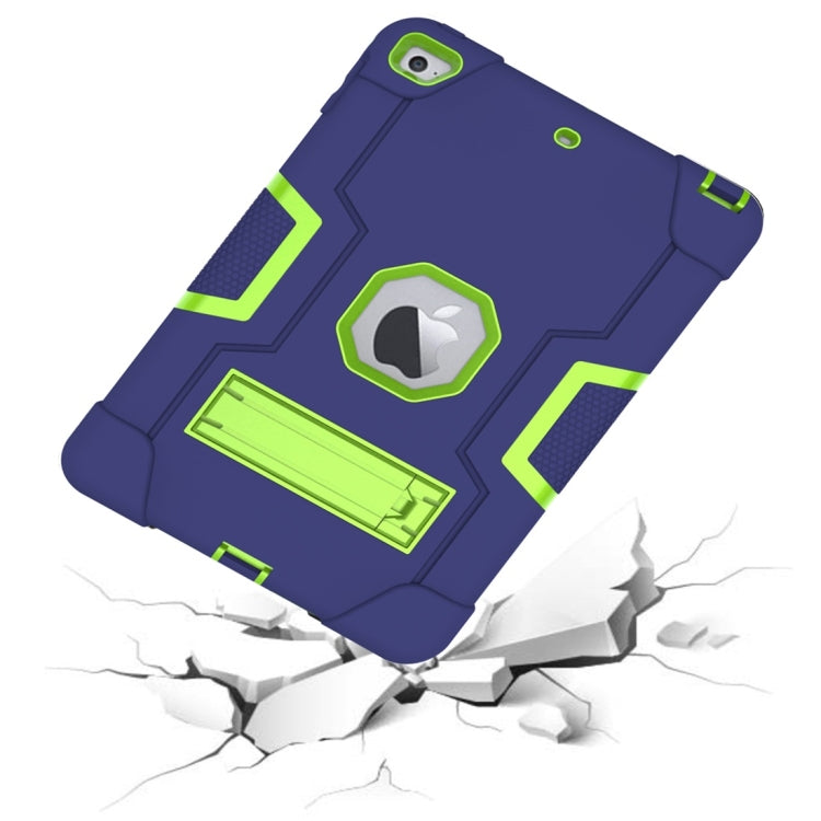 For iPad Mini 5 / 4 Contrast Color Silicone + PC Combination Case with Holder(Navy Blue +Olivine) - iPad mini (2019) / mini 5 Cases by buy2fix | Online Shopping UK | buy2fix