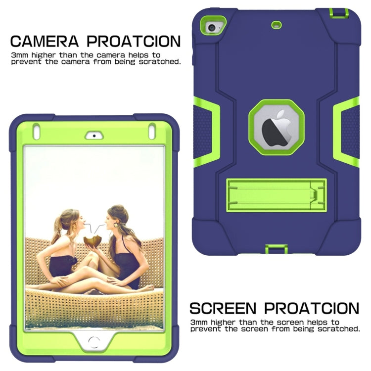 For iPad Mini 5 / 4 Contrast Color Silicone + PC Combination Case with Holder(Navy Blue +Olivine) - iPad mini (2019) / mini 5 Cases by buy2fix | Online Shopping UK | buy2fix