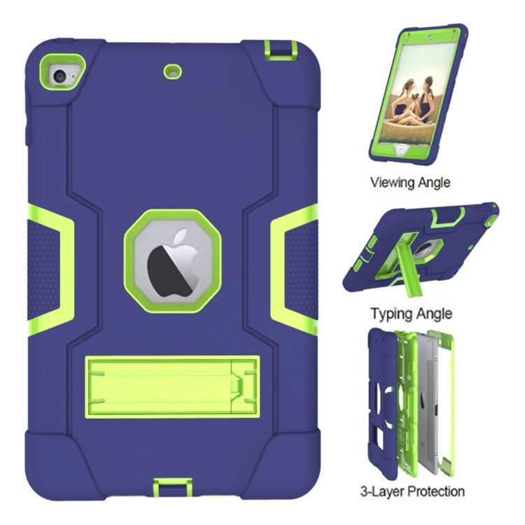 For iPad Mini 5 / 4 Contrast Color Silicone + PC Combination Case with Holder(Navy Blue +Olivine) - iPad mini (2019) / mini 5 Cases by buy2fix | Online Shopping UK | buy2fix