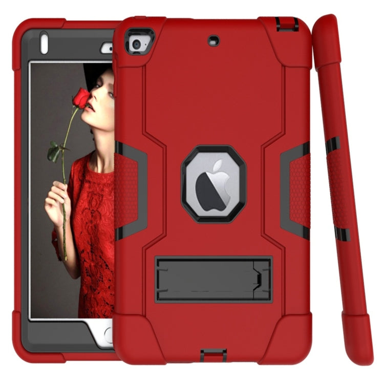 For iPad Mini 5 / 4 Contrast Color Silicone + PC Combination Case with Holder(Red + Black) - iPad mini (2019) / mini 5 Cases by buy2fix | Online Shopping UK | buy2fix