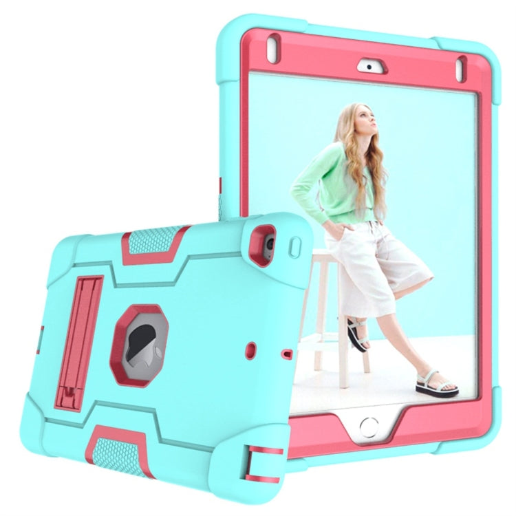 For iPad Mini 5 / 4 Contrast Color Silicone + PC Combination Case with Holder(Aqua + Rose Red) - iPad mini (2019) / mini 5 Cases by buy2fix | Online Shopping UK | buy2fix