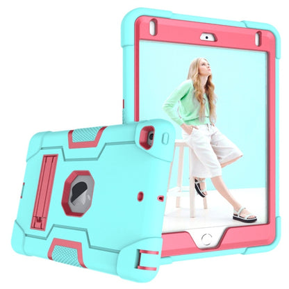 For iPad Mini 5 / 4 Contrast Color Silicone + PC Combination Case with Holder(Aqua + Rose Red) - iPad mini (2019) / mini 5 Cases by buy2fix | Online Shopping UK | buy2fix
