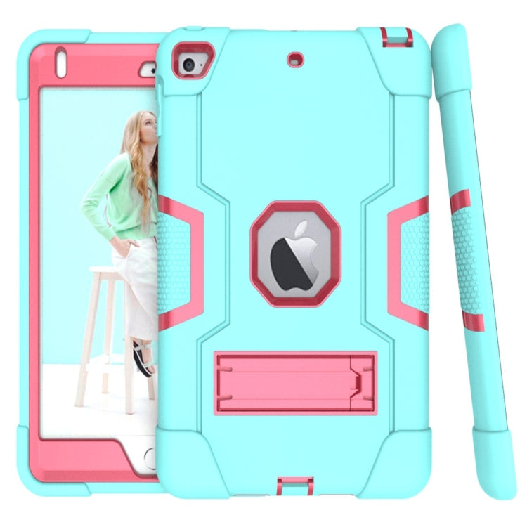 For iPad Mini 5 / 4 Contrast Color Silicone + PC Combination Case with Holder(Aqua + Rose Red) - iPad mini (2019) / mini 5 Cases by buy2fix | Online Shopping UK | buy2fix