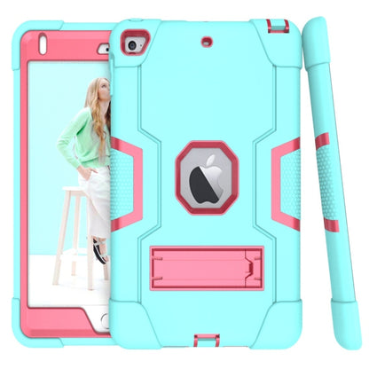 For iPad Mini 5 / 4 Contrast Color Silicone + PC Combination Case with Holder(Aqua + Rose Red) - iPad mini (2019) / mini 5 Cases by buy2fix | Online Shopping UK | buy2fix