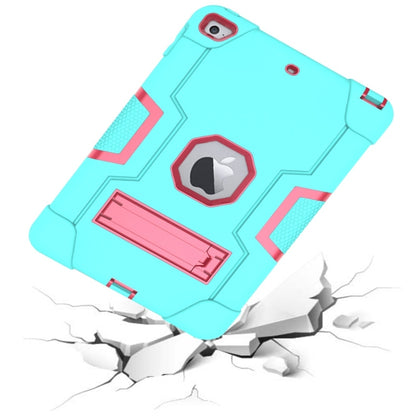 For iPad Mini 5 / 4 Contrast Color Silicone + PC Combination Case with Holder(Aqua + Rose Red) - iPad mini (2019) / mini 5 Cases by buy2fix | Online Shopping UK | buy2fix