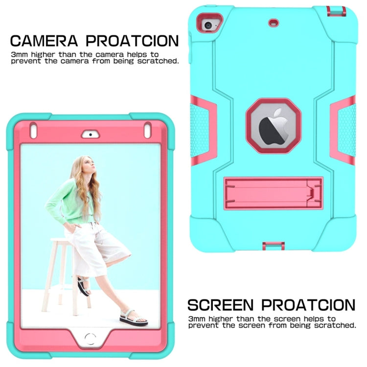 For iPad Mini 5 / 4 Contrast Color Silicone + PC Combination Case with Holder(Aqua + Rose Red) - iPad mini (2019) / mini 5 Cases by buy2fix | Online Shopping UK | buy2fix