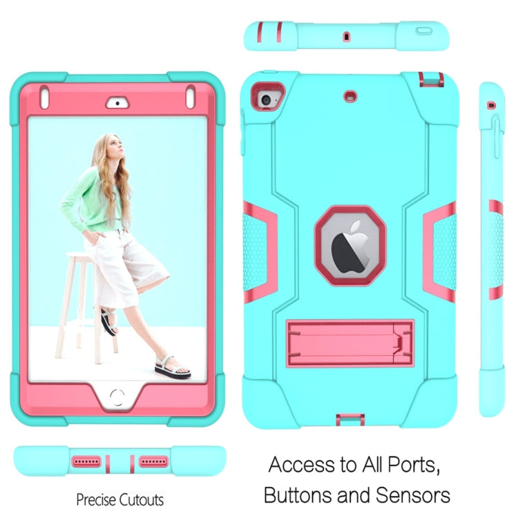 For iPad Mini 5 / 4 Contrast Color Silicone + PC Combination Case with Holder(Aqua + Rose Red) - iPad mini (2019) / mini 5 Cases by buy2fix | Online Shopping UK | buy2fix