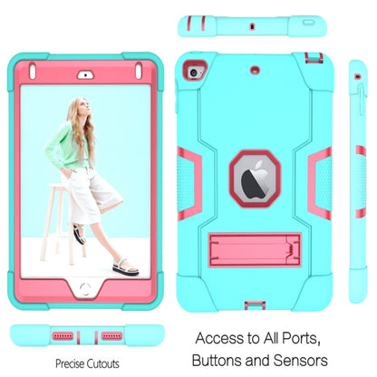 For iPad Mini 5 / 4 Contrast Color Silicone + PC Combination Case with Holder(Aqua + Rose Red) - iPad mini (2019) / mini 5 Cases by buy2fix | Online Shopping UK | buy2fix