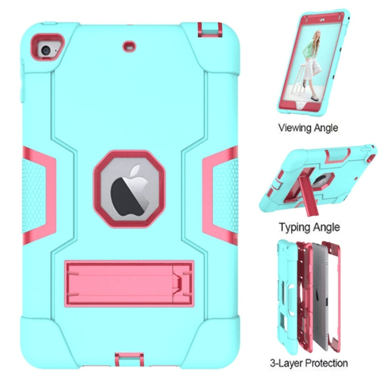 For iPad Mini 5 / 4 Contrast Color Silicone + PC Combination Case with Holder(Aqua + Rose Red) - iPad mini (2019) / mini 5 Cases by buy2fix | Online Shopping UK | buy2fix