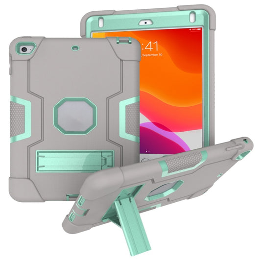 For iPad Mini 5 / 4 Contrast Color Silicone + PC Combination Case with Holder(Grey + Aqua) - iPad mini (2019) / mini 5 Cases by buy2fix | Online Shopping UK | buy2fix
