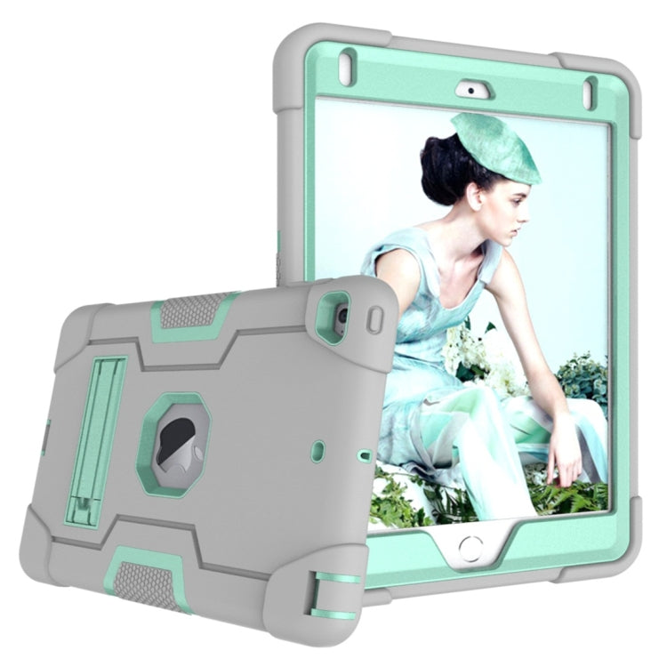 For iPad Mini 5 / 4 Contrast Color Silicone + PC Combination Case with Holder(Grey + Aqua) - iPad mini (2019) / mini 5 Cases by buy2fix | Online Shopping UK | buy2fix