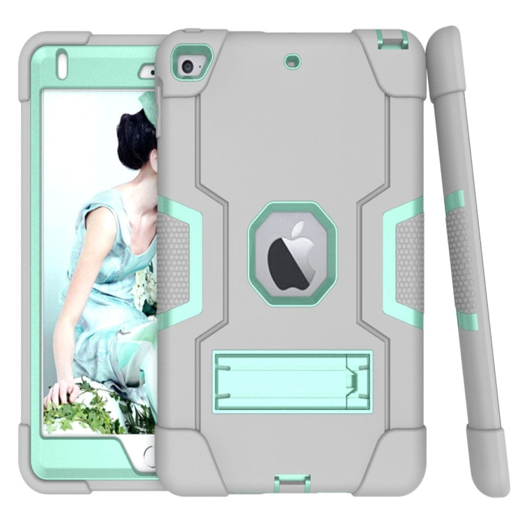 For iPad Mini 5 / 4 Contrast Color Silicone + PC Combination Case with Holder(Grey + Aqua) - iPad mini (2019) / mini 5 Cases by buy2fix | Online Shopping UK | buy2fix