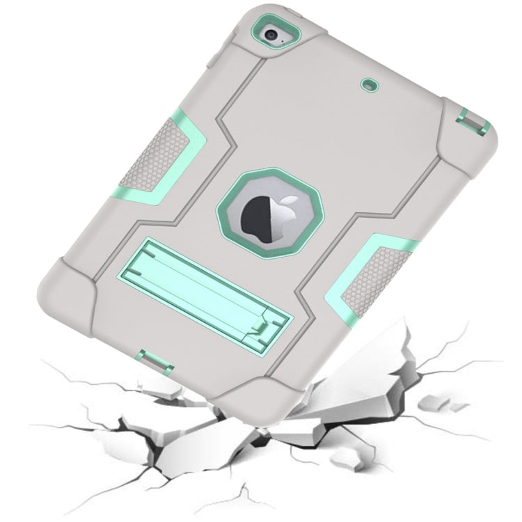 For iPad Mini 5 / 4 Contrast Color Silicone + PC Combination Case with Holder(Grey + Aqua) - iPad mini (2019) / mini 5 Cases by buy2fix | Online Shopping UK | buy2fix