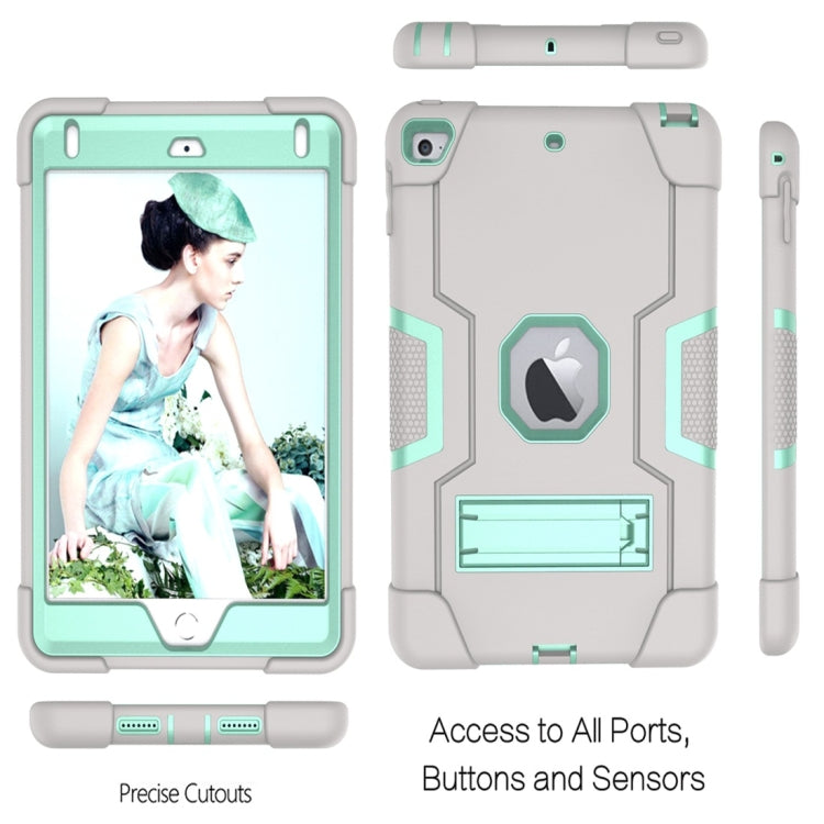 For iPad Mini 5 / 4 Contrast Color Silicone + PC Combination Case with Holder(Grey + Aqua) - iPad mini (2019) / mini 5 Cases by buy2fix | Online Shopping UK | buy2fix