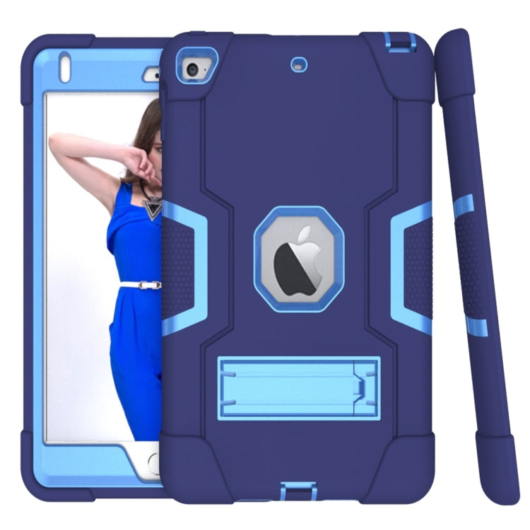 For iPad Mini 5 / 4 Contrast Color Silicone + PC Combination Case with Holder(Navy Blue + Blue) - iPad mini (2019) / mini 5 Cases by buy2fix | Online Shopping UK | buy2fix