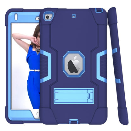 For iPad Mini 5 / 4 Contrast Color Silicone + PC Combination Case with Holder(Navy Blue + Blue) - iPad mini (2019) / mini 5 Cases by buy2fix | Online Shopping UK | buy2fix