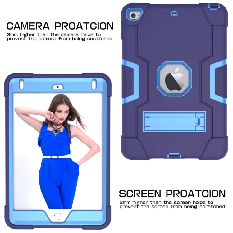 For iPad Mini 5 / 4 Contrast Color Silicone + PC Combination Case with Holder(Navy Blue + Blue) - iPad mini (2019) / mini 5 Cases by buy2fix | Online Shopping UK | buy2fix