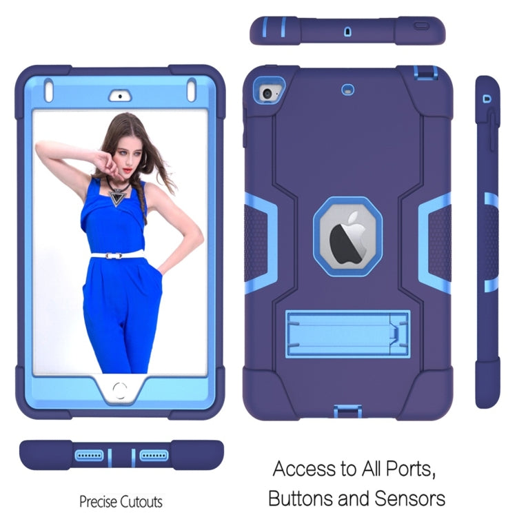 For iPad Mini 5 / 4 Contrast Color Silicone + PC Combination Case with Holder(Navy Blue + Blue) - iPad mini (2019) / mini 5 Cases by buy2fix | Online Shopping UK | buy2fix