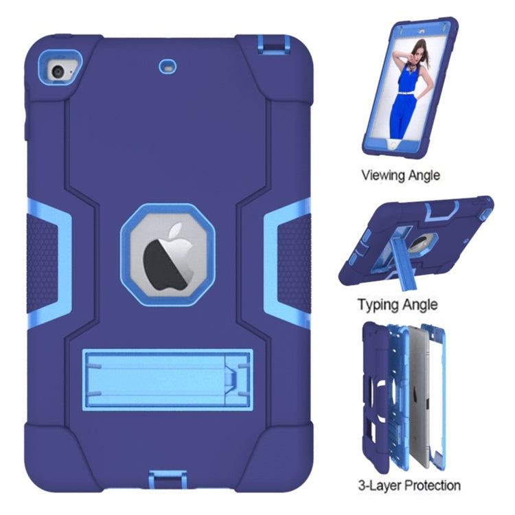 For iPad Mini 5 / 4 Contrast Color Silicone + PC Combination Case with Holder(Navy Blue + Blue) - iPad mini (2019) / mini 5 Cases by buy2fix | Online Shopping UK | buy2fix