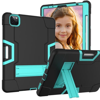 For iPad Pro 11 Contrast Color Silicone + PC Combination Case with Holder(Black + Aqua) - iPad Pro 11 (2018) Cases by buy2fix | Online Shopping UK | buy2fix