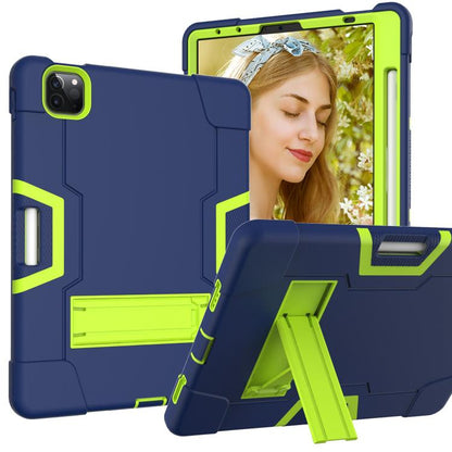 For iPad Pro 11 Contrast Color Silicone + PC Combination Case with Holder(Navy Blue +Olivine) - iPad Pro 11 (2018) Cases by buy2fix | Online Shopping UK | buy2fix