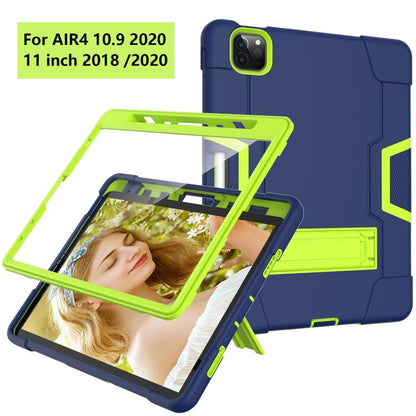 For iPad Pro 11 Contrast Color Silicone + PC Combination Case with Holder(Navy Blue +Olivine) - iPad Pro 11 (2018) Cases by buy2fix | Online Shopping UK | buy2fix
