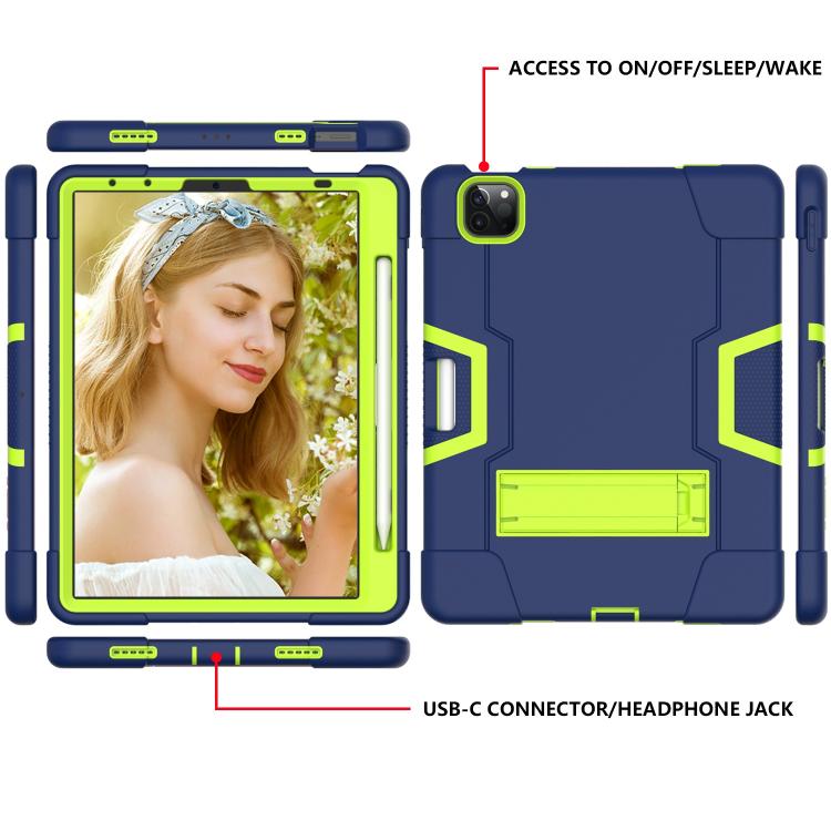 For iPad Pro 11 Contrast Color Silicone + PC Combination Case with Holder(Navy Blue +Olivine) - iPad Pro 11 (2018) Cases by buy2fix | Online Shopping UK | buy2fix