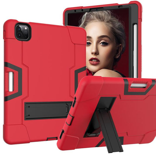 For iPad Pro 11 Contrast Color Silicone + PC Combination Case with Holder(Red + Black) - iPad Pro 11 (2018) Cases by buy2fix | Online Shopping UK | buy2fix
