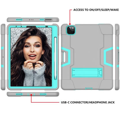 For iPad Pro 11 Contrast Color Silicone + PC Combination Case with Holder(Grey + Aqua) - iPad Pro 11 (2018) Cases by buy2fix | Online Shopping UK | buy2fix