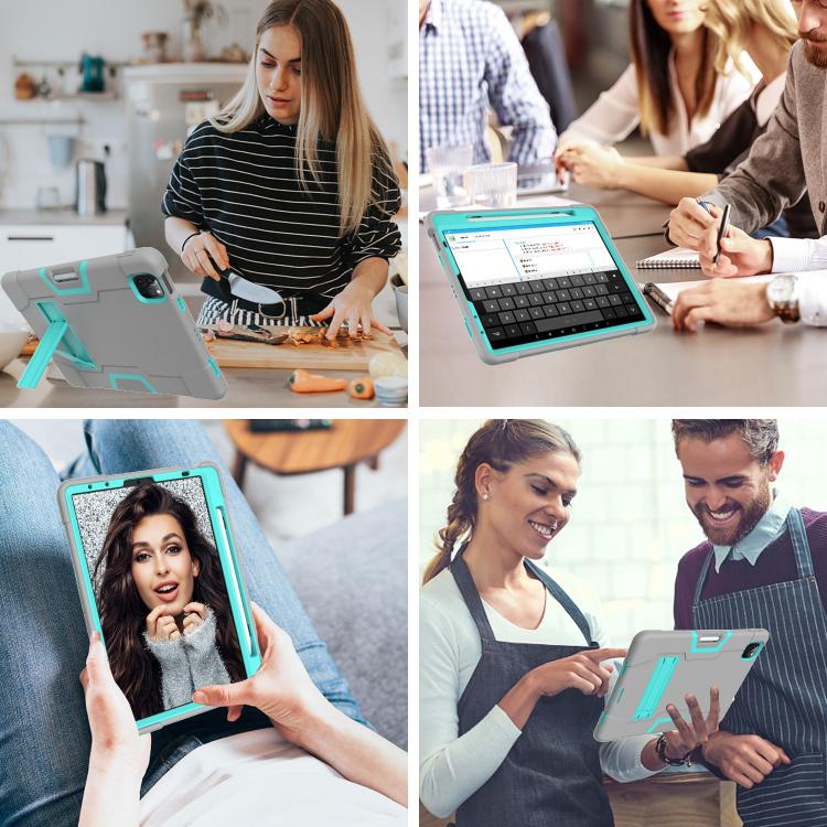 For iPad Pro 11 Contrast Color Silicone + PC Combination Case with Holder(Grey + Aqua) - iPad Pro 11 (2018) Cases by buy2fix | Online Shopping UK | buy2fix