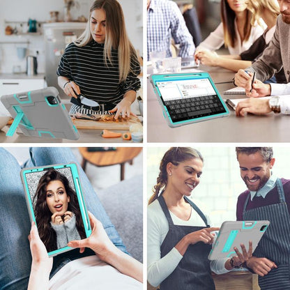 For iPad Pro 11 Contrast Color Silicone + PC Combination Case with Holder(Grey + Aqua) - iPad Pro 11 (2018) Cases by buy2fix | Online Shopping UK | buy2fix