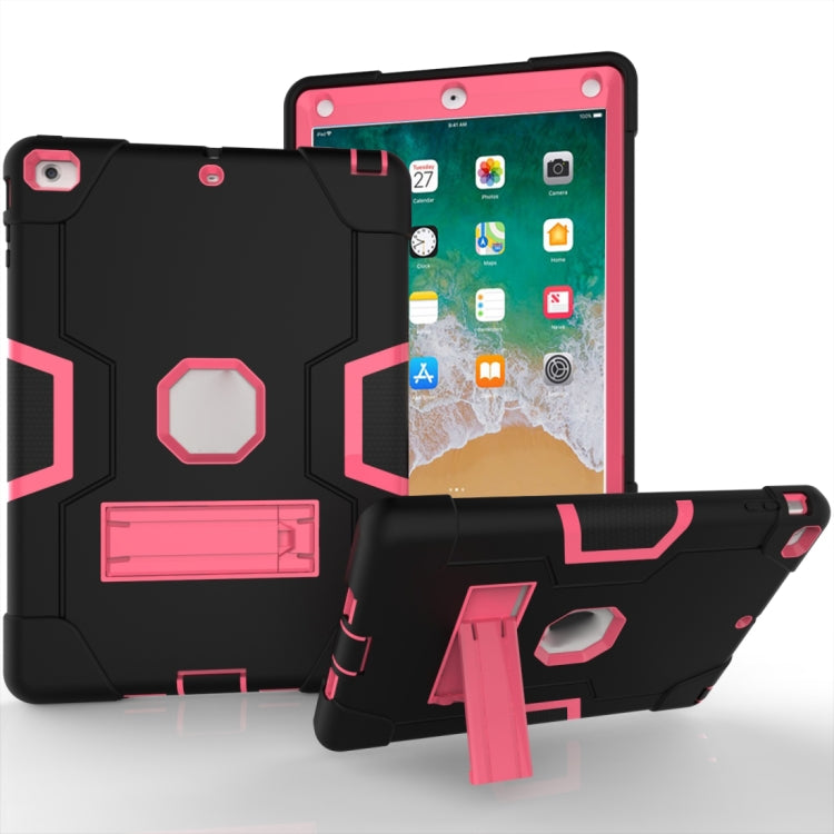 For iPad Air Contrast Color Silicone + PC Combination Case with Holder(Black + Rose Red) - iPad 9.7 (2018) & (2017) Cases by buy2fix | Online Shopping UK | buy2fix