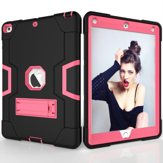 For iPad Air Contrast Color Silicone + PC Combination Case with Holder(Black + Rose Red) - iPad 9.7 (2018) & (2017) Cases by buy2fix | Online Shopping UK | buy2fix