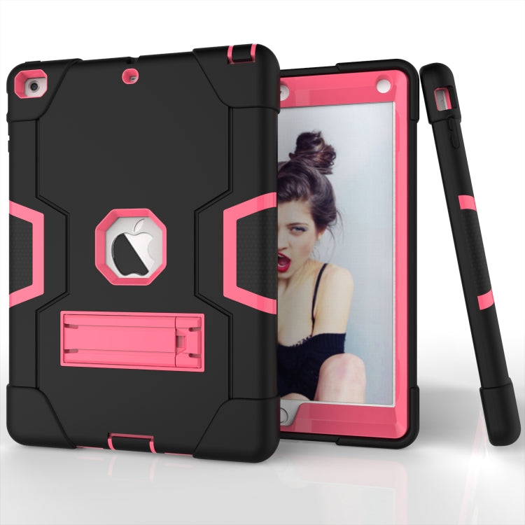 For iPad Air Contrast Color Silicone + PC Combination Case with Holder(Black + Rose Red) - iPad 9.7 (2018) & (2017) Cases by buy2fix | Online Shopping UK | buy2fix