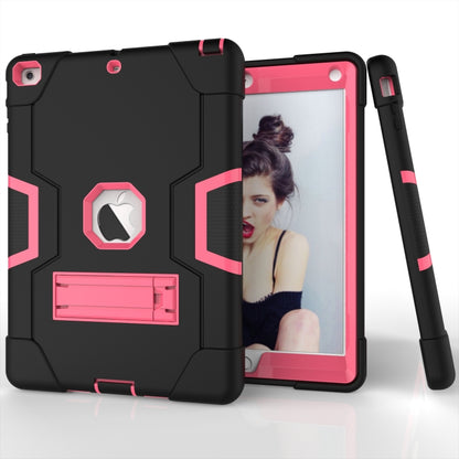 For iPad Air Contrast Color Silicone + PC Combination Case with Holder(Black + Rose Red) - iPad 9.7 (2018) & (2017) Cases by buy2fix | Online Shopping UK | buy2fix