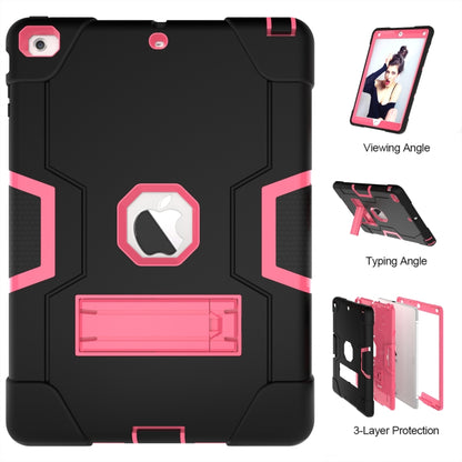 For iPad Air Contrast Color Silicone + PC Combination Case with Holder(Black + Rose Red) - iPad 9.7 (2018) & (2017) Cases by buy2fix | Online Shopping UK | buy2fix