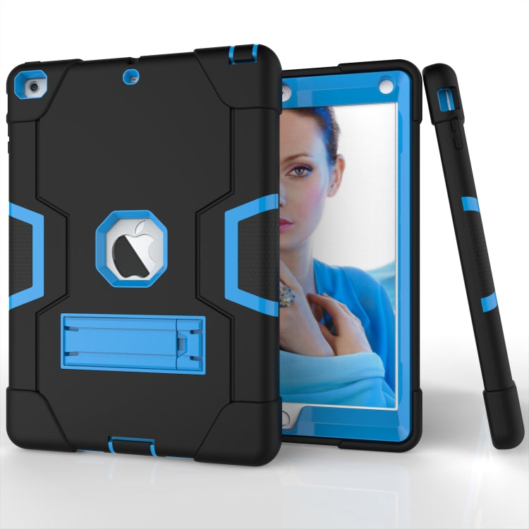 For iPad Air Contrast Color Silicone + PC Combination Case with Holder(Black + Blue) - iPad 9.7 (2018) & (2017) Cases by buy2fix | Online Shopping UK | buy2fix
