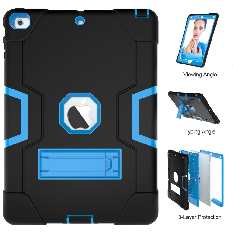 For iPad Air Contrast Color Silicone + PC Combination Case with Holder(Black + Blue) - iPad 9.7 (2018) & (2017) Cases by buy2fix | Online Shopping UK | buy2fix