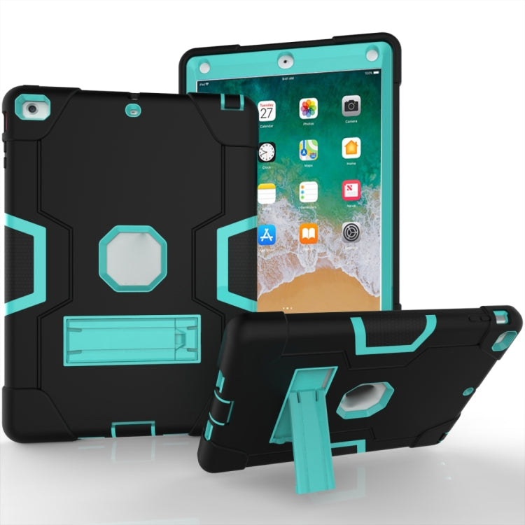 For iPad Air Contrast Color Silicone + PC Combination Case with Holder(Black + Aqua) - iPad 9.7 (2018) & (2017) Cases by buy2fix | Online Shopping UK | buy2fix