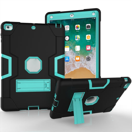 For iPad Air Contrast Color Silicone + PC Combination Case with Holder(Black + Aqua) - iPad 9.7 (2018) & (2017) Cases by buy2fix | Online Shopping UK | buy2fix
