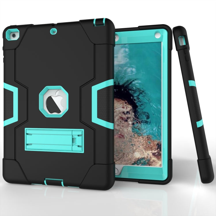 For iPad Air Contrast Color Silicone + PC Combination Case with Holder(Black + Aqua) - iPad 9.7 (2018) & (2017) Cases by buy2fix | Online Shopping UK | buy2fix