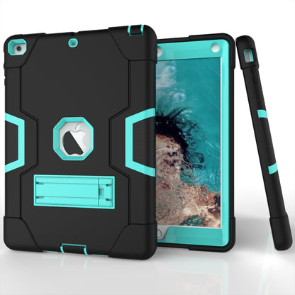 For iPad Air Contrast Color Silicone + PC Combination Case with Holder(Black + Aqua) - iPad 9.7 (2018) & (2017) Cases by buy2fix | Online Shopping UK | buy2fix